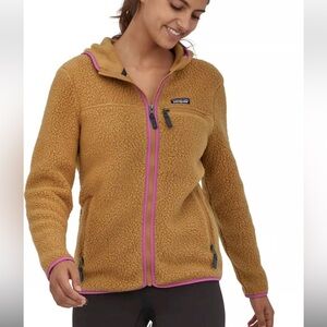 Patagonia Retro Pile Brown Pink Zip Up Hoodie Sweater